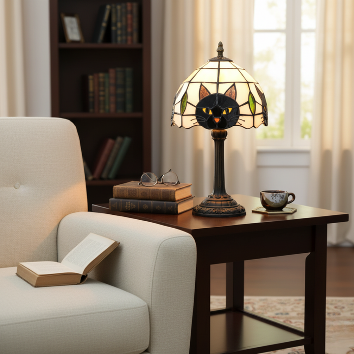 Ρετρό μπαρόκ μαύρη γάτα – επιτραπέζια λάμπα