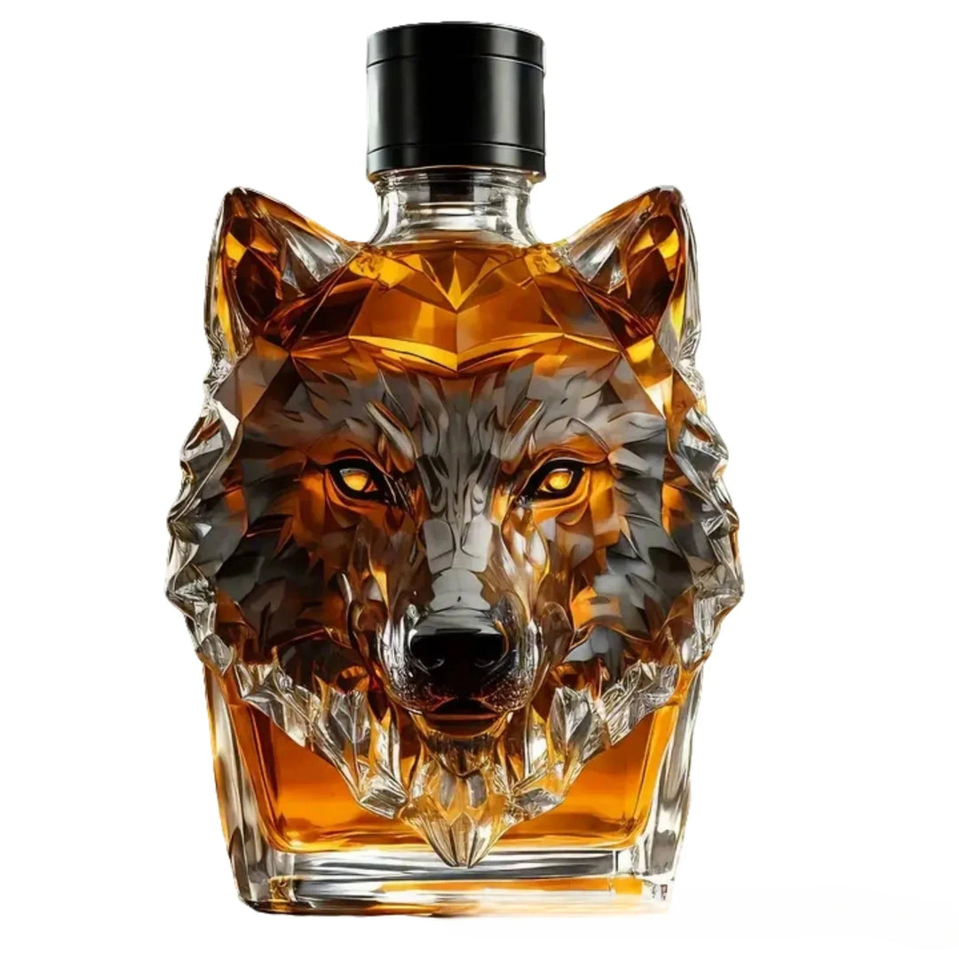 Μπουκάλι ουίσκι με κεφάλι λύκου από βοριοπυριτικό γυαλί